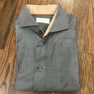 Eton Men's Gray Dress Shirt with Beige Contrast Collar